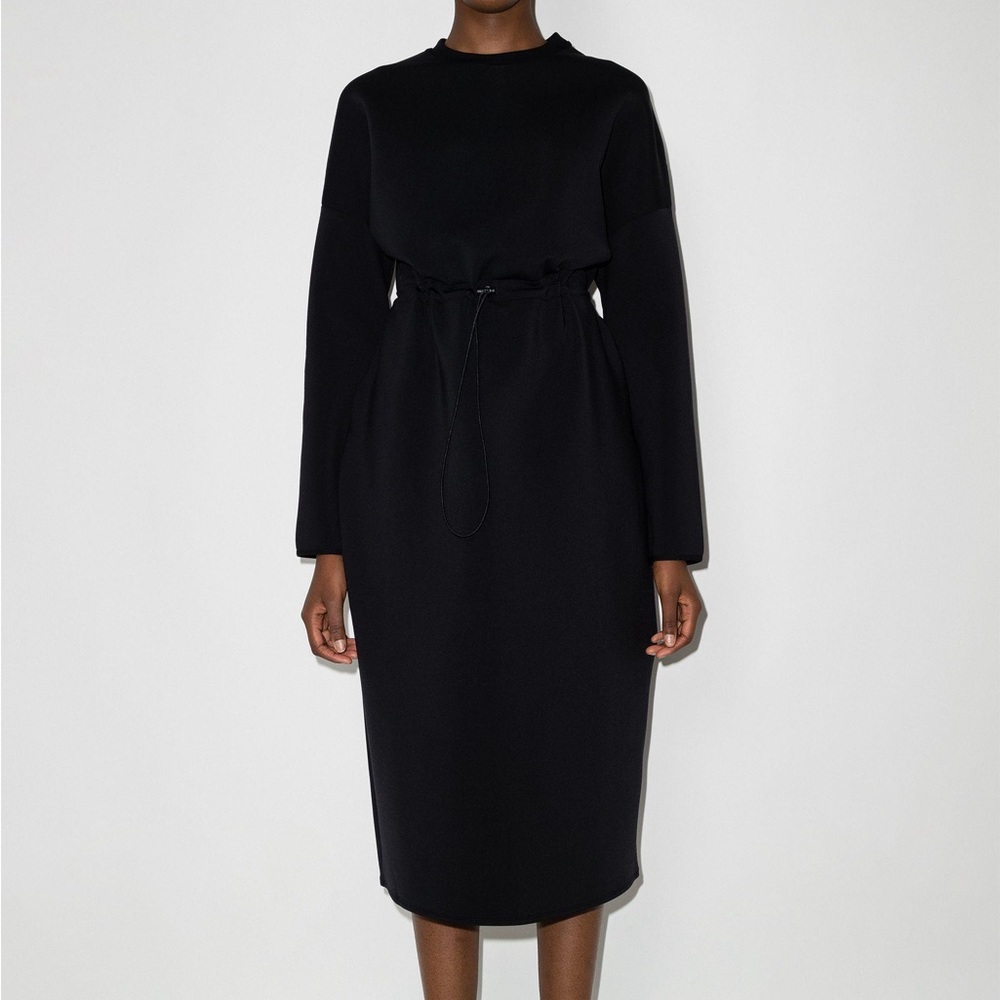 Sweaty Betty Black Grace Scuba Long Sleeve Drawstring Midi Dress Size L
